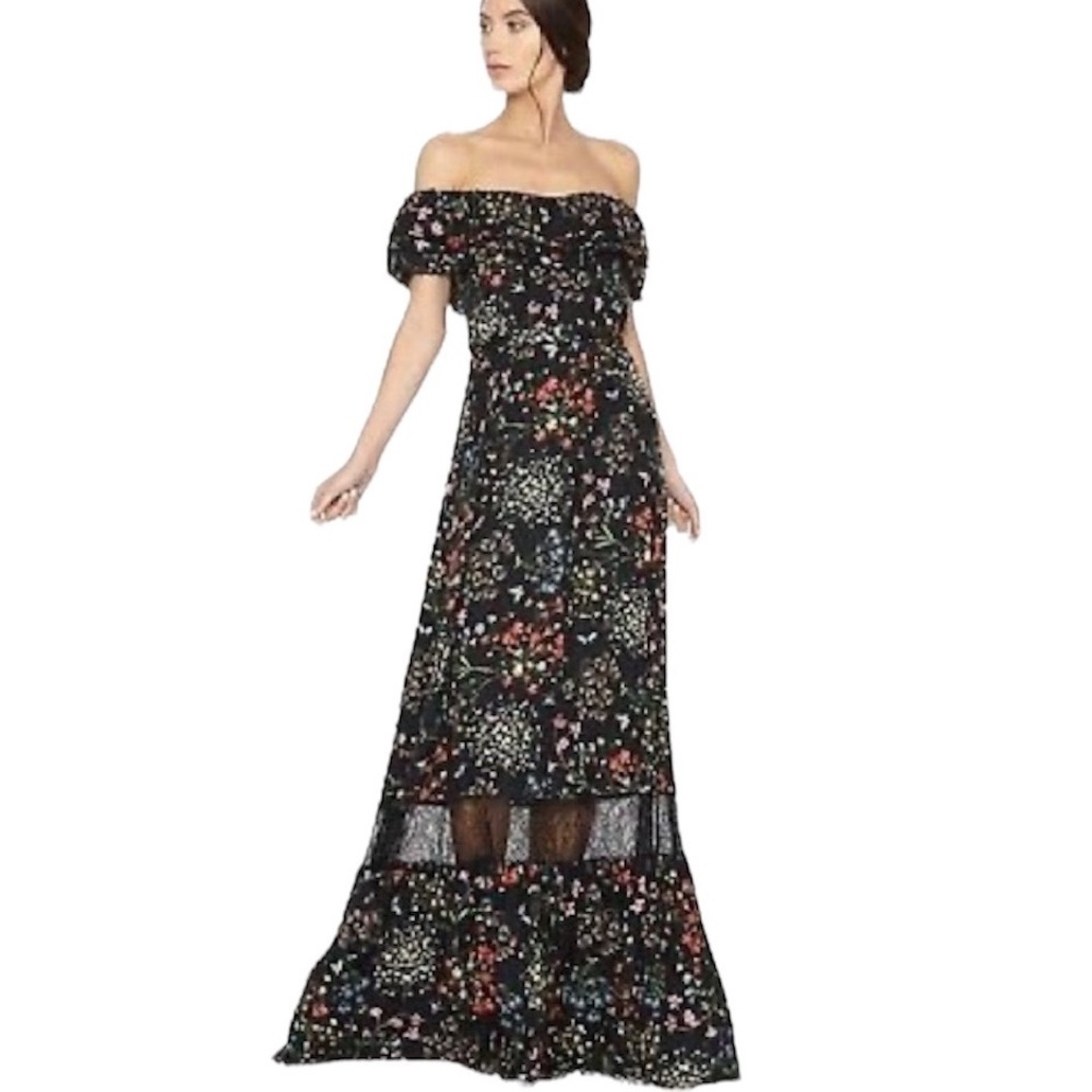 Alice + Olivia Cherri Black Maxi Dress Off Shoulder size 0